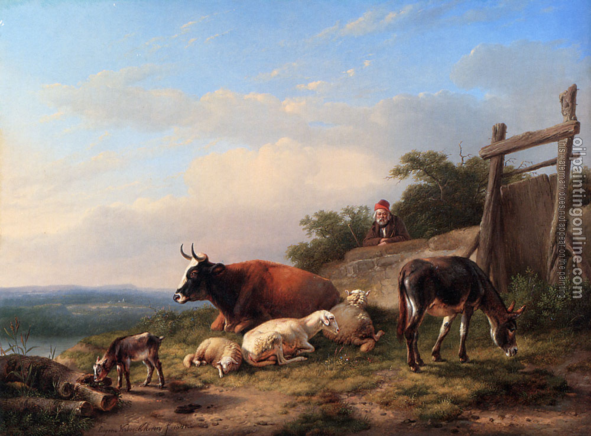 Verboeckhoven, Eugene Joseph - A Farmer Tending His Animals